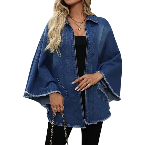 Oversized Distressed Denim Jacket Blue XL