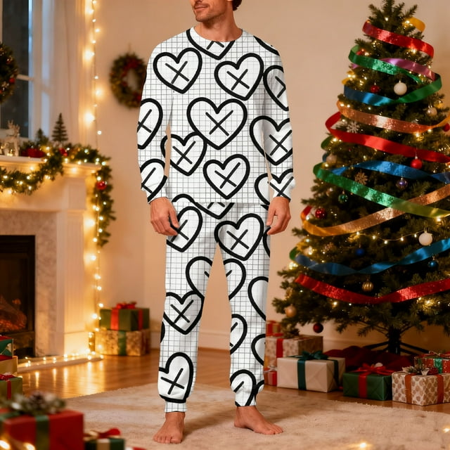 TaTaai Cozy Couple Matching Pajama Set, Christmas Valentine's Day Matching Loungewear, Long-Sleeve Round Neck Double Pocket Set Gift
