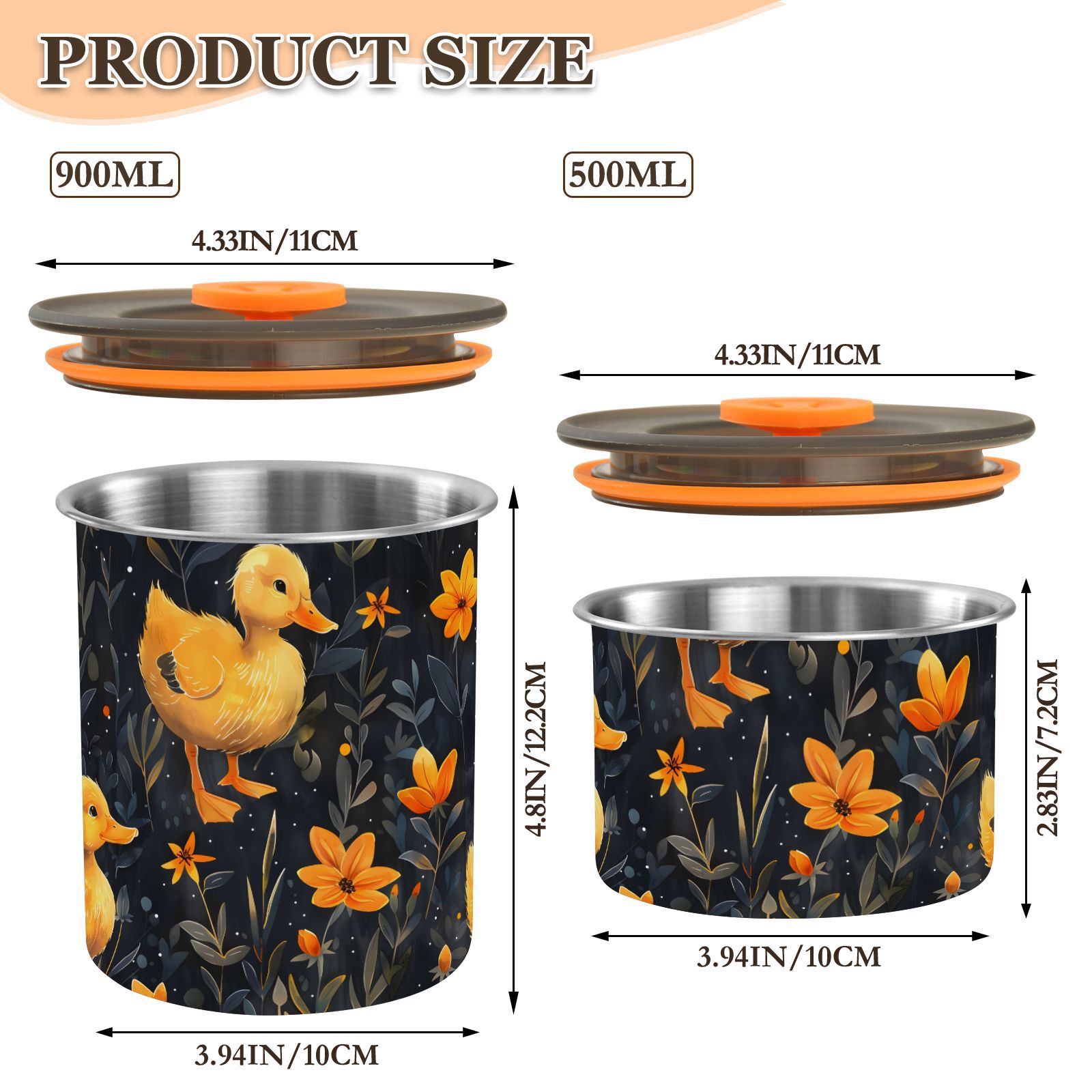 Cole Duck Airtight Coffee Bean Canister 30oz Food Storage Containers with Lids For Gournd, Tea, Sugar, Flour, Rice, Cereal, Candy Cookie Jar