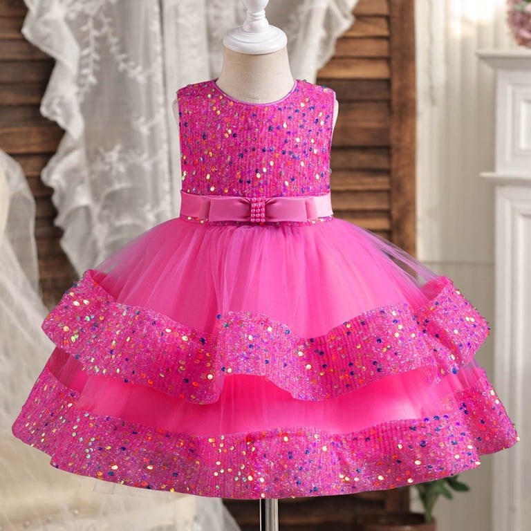 HAYIMI Child Sparkling Pearl Girls Party Dress For Summer Girl Pageant Gown  With Sequin Appliques Soft Special Occasion Back To School Swing Flowy Kids  Sundress - Walmart.com