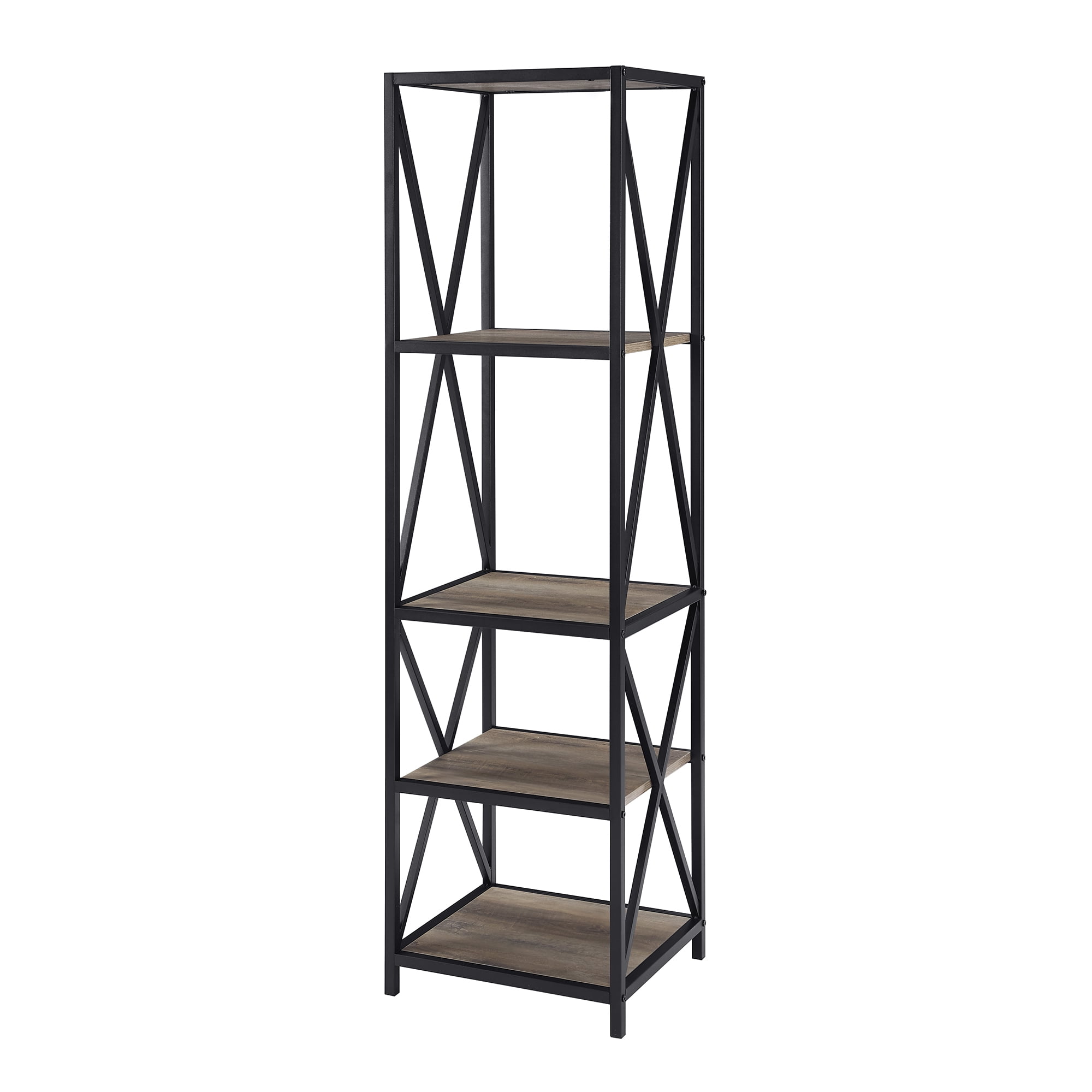 Woven Paths Charlie Farmhouse 4-Shelf Bookcase, Grey Wash