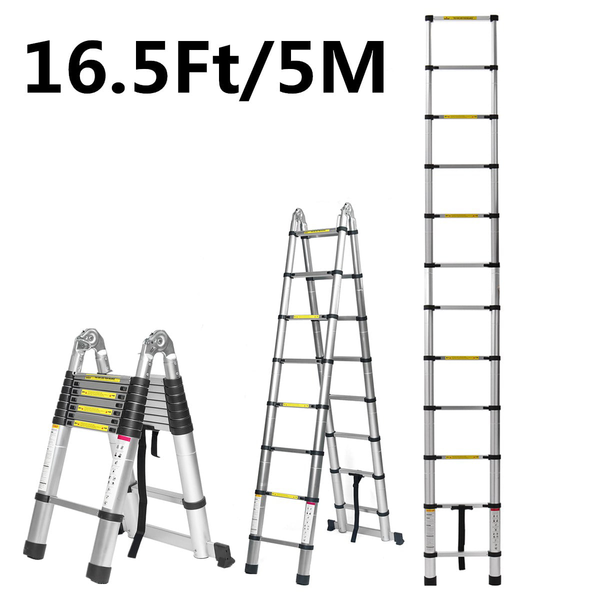 10.5FT 12.5FT 16.5FT Aluminum Multi-Purpose Telescopic Ladder Extension Foldable 