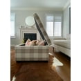 thumbnail image 3 of Large Twill Plaid Woven Fabric Upholstered Storage Roland Farmhouse Cocktail Ottoman Footstool-Latte color-Large storage space-Hinged lid-Solidwood Frame, 3 of 7