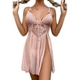 thumbnail image 1 of Faithtur Femmes Été 2PCS Lingerie Ensembles Dentelle Transparente Robe de Nuit avec String Taille Basse, 1 of 4