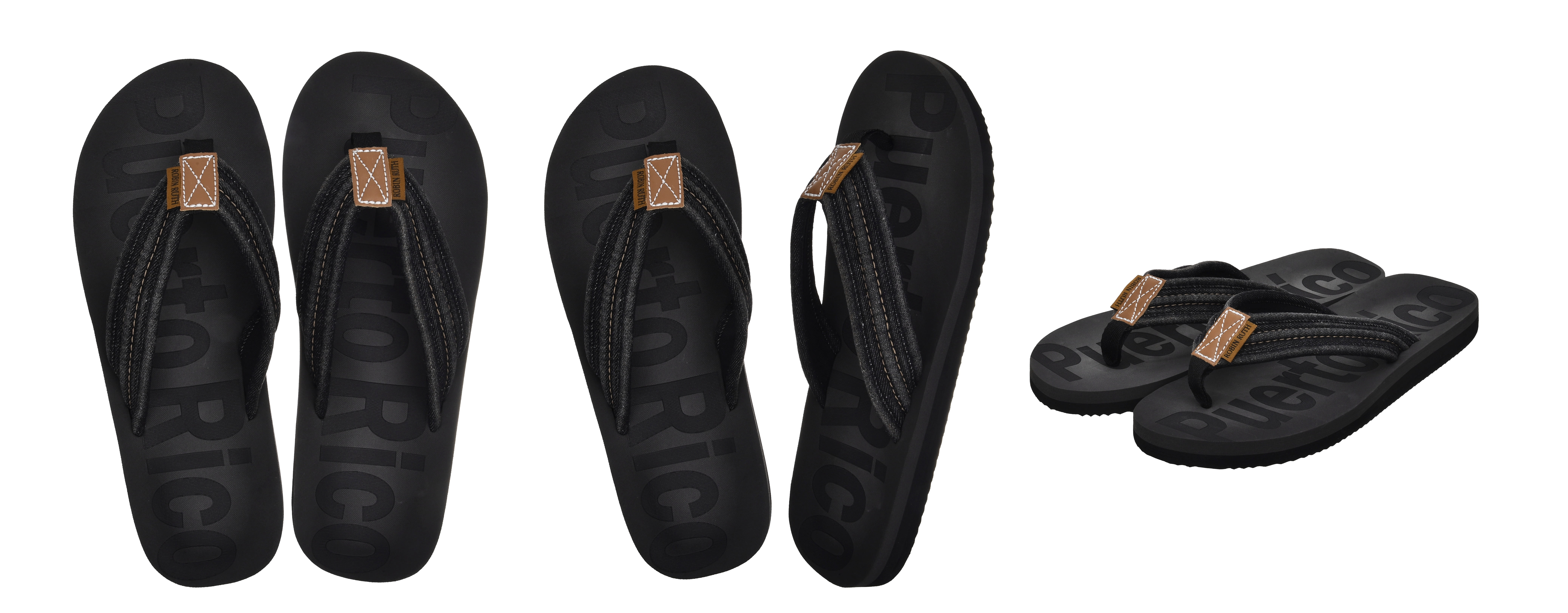 Robin Ruth Mens Flip Flop Black, Designed with Typical Puerto Rico Stamps, Rubber Outsole, Vibrant Colors and Designs