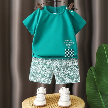 Tfken Outfits Sets For Child Girls Daily Wear Dinosaur Print Short Sleeve T Shirts Shorts Crew Neck Fashion Green Clothing Set Size 2 Years-3 Years