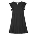 thumbnail image 5 of Girls Floral Dress Baby Girls Flowy Midi Dresses Ruffle Sleeve A-Line Solid Color Casual Crew Neck Sleeveless Beach Sundress New Black 5T, 5 of 9