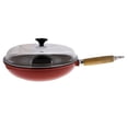 thumbnail image 2 of Paderno World Cuisine Chasseur Cast-Iron Frying Pan with Wooden Handle and Glass Lid, 11" Red, 2 of 4