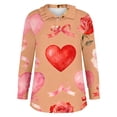 thumbnail image 4 of Gkeoshab 2026 Women's Valentine's Day Ruffle Collar Shirt Cool Silk Cotton Heart Print Blouse for Work & Life Top Brown XXL, 4 of 7