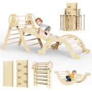 Taleco Gear Pikler Triangle Set 7 in 1,Foldable Baby Climbing Toys Wooden,Toddler Climbing Toys Indoor,Climbing Toys for Toddlers 1-3,with Ramp, Arch and Ladder(Nature Wood)