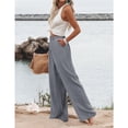 thumbnail image 2 of PUWEI Women's Cotton Linen Casual Pants Button up High Waist Wide Leg Trousers with Pockets, 2 of 7