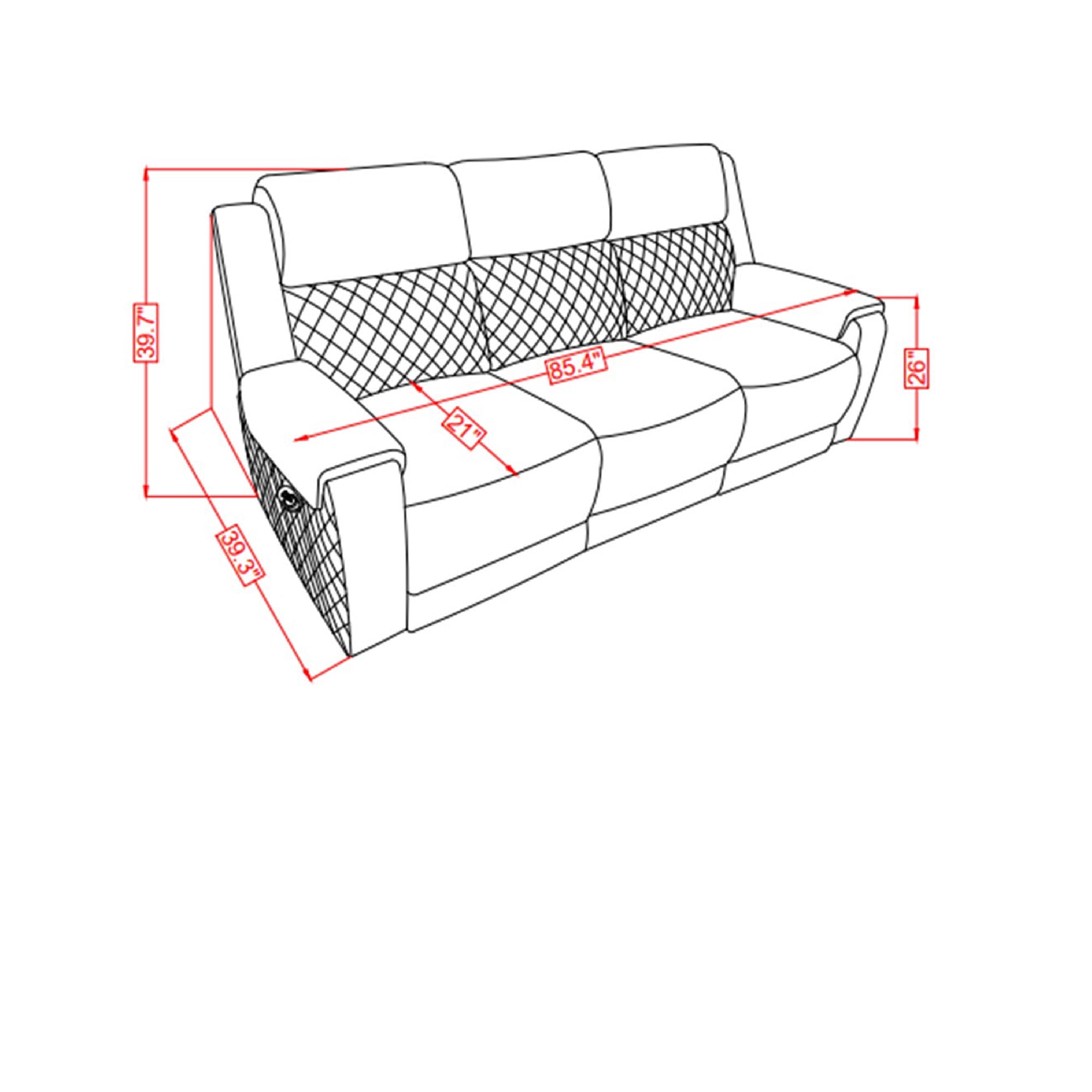 Global Furniture USA U5914 Gray/Black Fabric Reclining Sofa with Padded Cushions