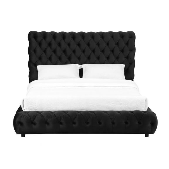 Contemporary 1pc Black Fabric Upholstered King Size Bed w Tufted Headboard Footboard Bedroom Furniture