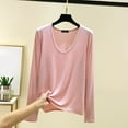 thumbnail image 2 of Feancey Plus Size Long Sleeve Tops for Women Modal Soft Undershirts Crewneck Casual Pullover Solid Color Loose Basic Tees Pink L, 2 of 7