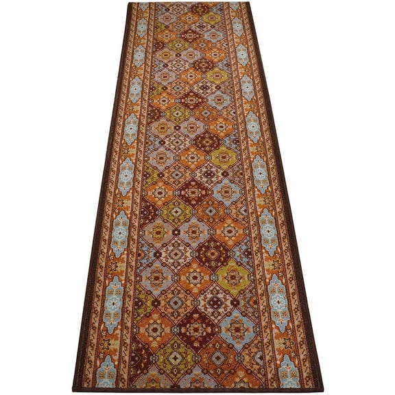 Extra-Long Low Pile Runner Rug Skid Resistant Backing Rug Runner Traditional Geometric Design Cut to Size Roll Runner Rugs - 47 Feet x 26 Inch