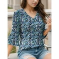 thumbnail image 3 of Tunic Blouses for Womens Floral Print Tops Summer V-Neck 3/4 Ruffle Sleeve Blouse, 3 of 7