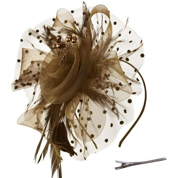 Fascinators Hat Flower Mesh Ribbons Feathers on a Headband and a Clip Tea Party Headwear for Girls and Women