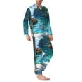 thumbnail image 2 of Uemuo Tropical Paradise Window View Pattern 2-Piece Loungewear Set - Men’s Soft Sleepwear, Cozy Winter PJs, Comfy Sleep Set-Small, 2 of 7