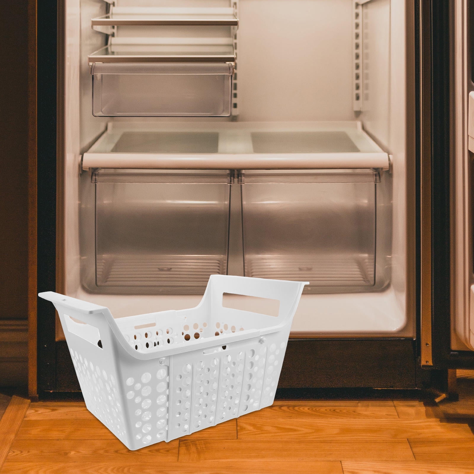 PENIKOKO White Wire Freezer Basket with Builtin Shelf and Universal Fit for Home Fridge Organization