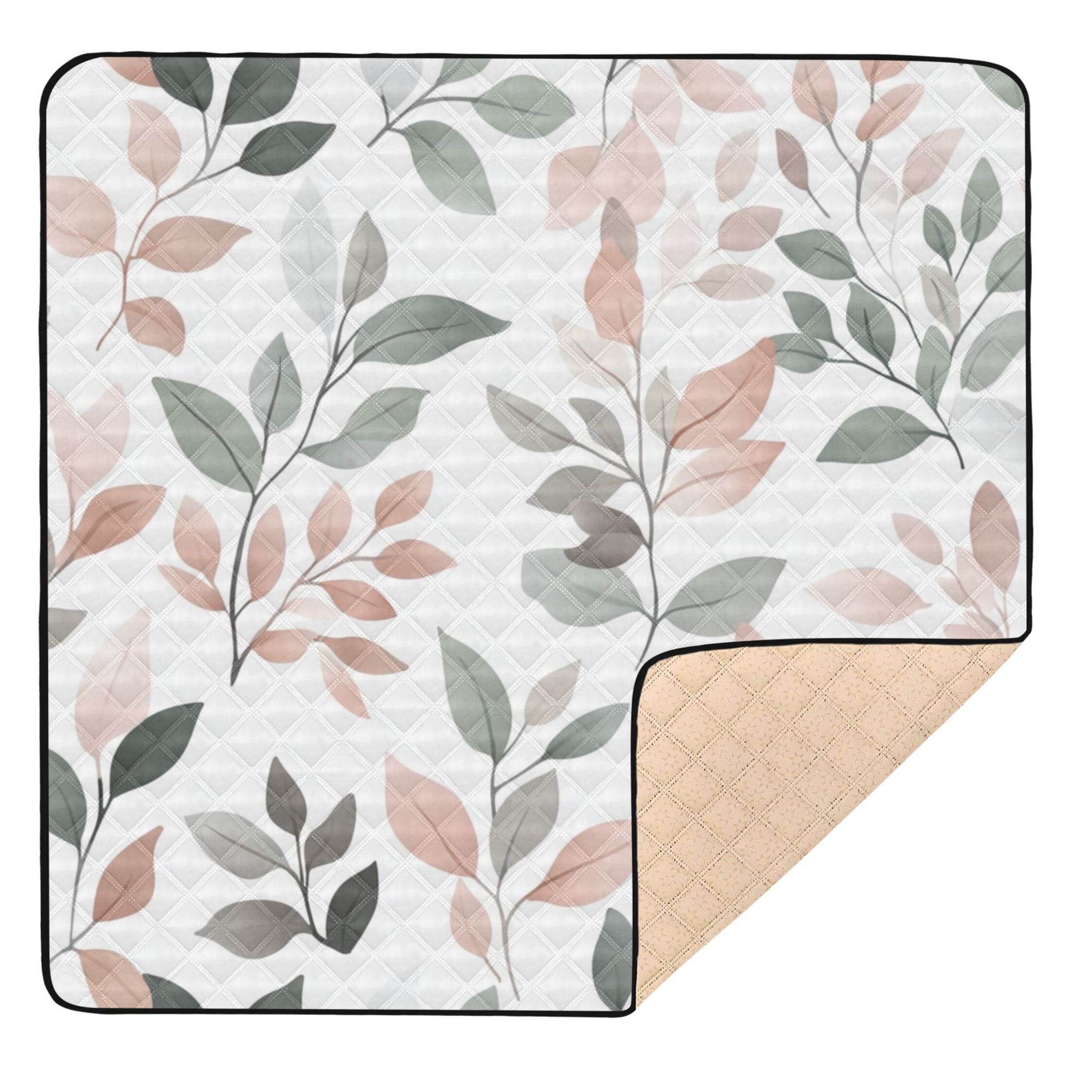WOBOGO A Pattern Of Leaves in Soft Pinks Baby Playmats Extra Large Waterproof Rollable Activity Pads for Toddlers 50×50inch