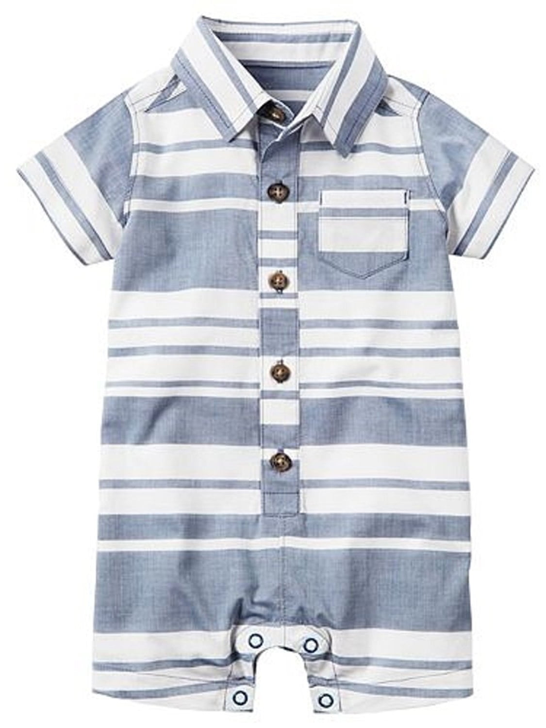 Carters Baby Boys 3 Months Button Up Romper, Blue/White