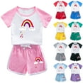 thumbnail image 4 of CHEEREAM Girls Shorts Set Short Sleeve Rainbow Print Tops and Dolphin Shorts 2 Pcs Outfits Summer Sport Tracksuits 1-12 Years, 4 of 4