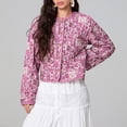 thumbnail image 4 of Gupgi Women Floral Puffer Jacket Round Neck Long Sleeve Button Down Cardigan Winter Fall Coat, 4 of 9