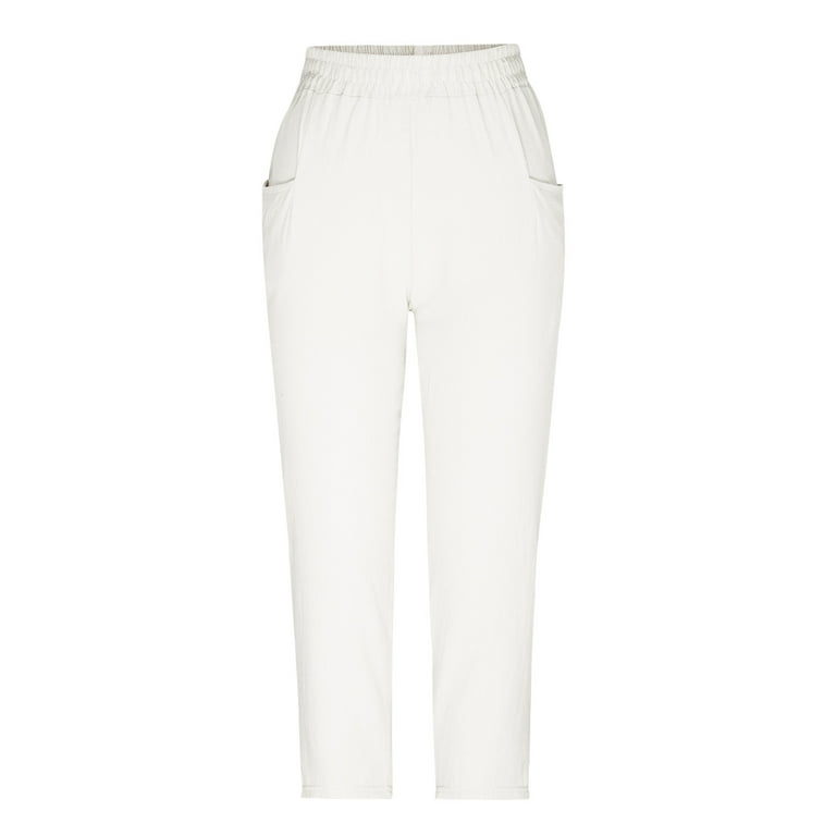 Straight Leg Pants for Women Elastic High Rise Ankle Length