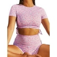 thumbnail image 2 of Biekopu Women's Summer Slim Loungewear Set, Flower Print Short Sleeve Cropped Tops + High Waist Shorts, 2 of 6