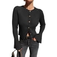 thumbnail image 1 of Suéter de Cuello Redondo Acanalado para Mujer, Camisa de Punto Acampanada de Larga con Botones y Abertura Frontal, Conjunto de Otoño Negro M, 1 of 8