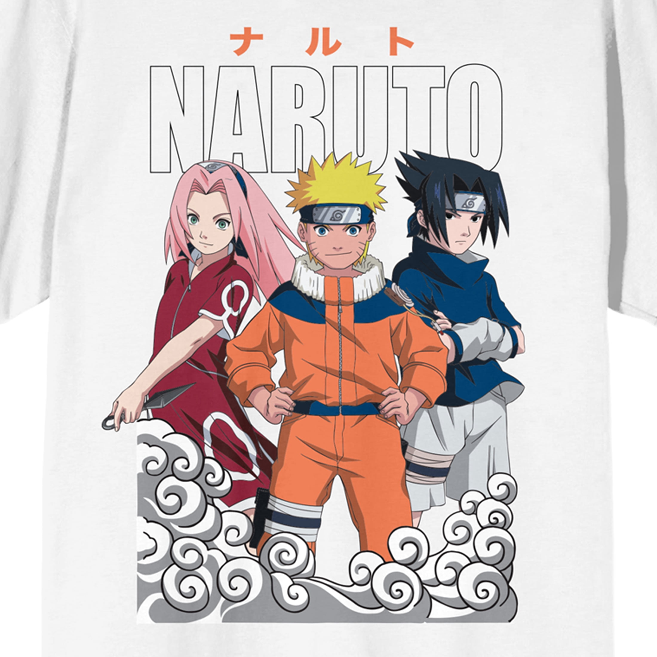 Naruto Classic Sasuke Posing Crew Neck Long Sleeve Athletic Heather Youth  Shirt-Large