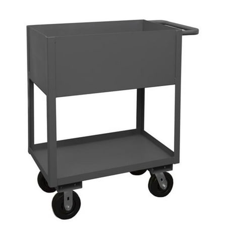- 14 Gauge Tubular Push Handled Rolling Service Cart with 2 Shelves & 12 in. Lips Up, Gray - 24 x 36 x 39.25 in.