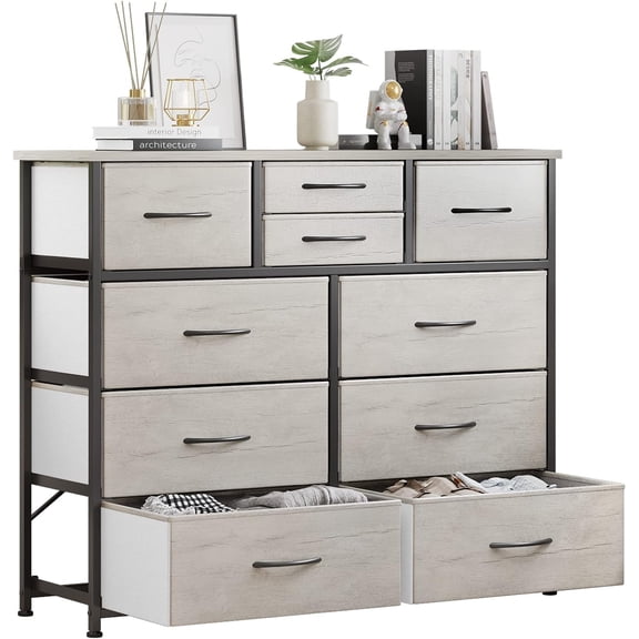 10-Drawer Dresser, Fabric Storage Dresser Drawers for Bedroom, Hallway, , Closets, Steel Frame,  Top, Easy Pull Handle (Greige)