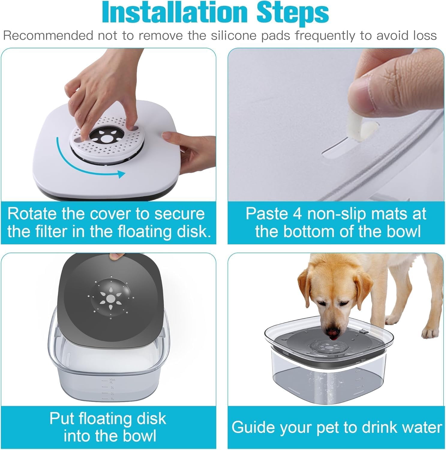 4L Dog Water Bowl 135oz No Spill Dog Bowl Extra Large Capacity Slow Drinking Water Feeder, Splash Proof Pet Water Dispenser Vehicle Carried Travel Water Floating Bowl for Dogs, Cats.Product