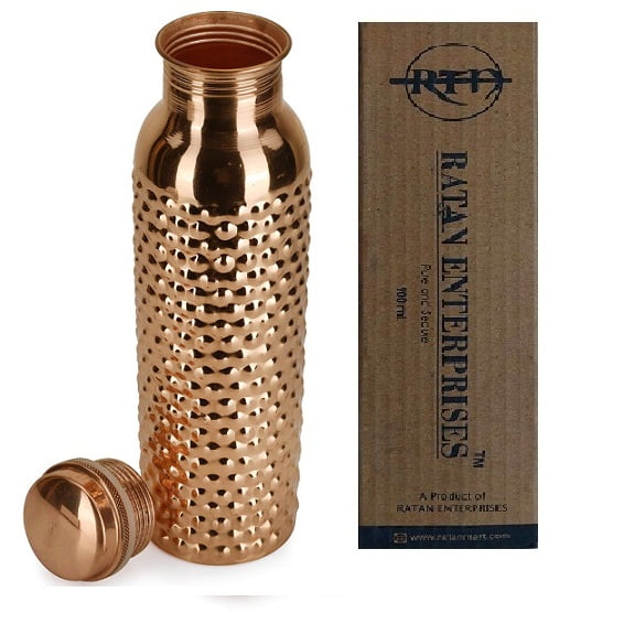 RATAN ENTERPRISES Pure Copper Bubble Design Water Bottle with Lid 900 ML