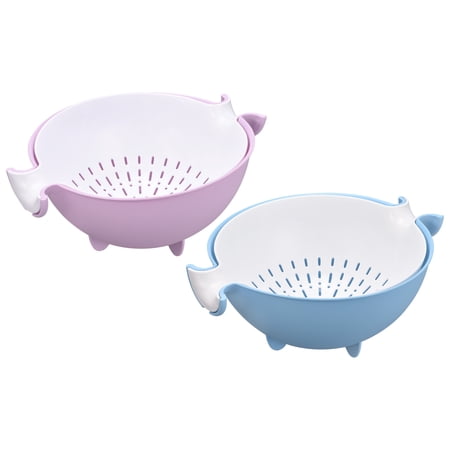 Kitchen Strainer Colander 2PCS Plastic Food Strainer with Dual Handles Basket Purple  Blue