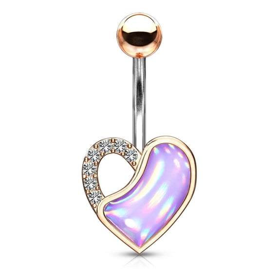 Belly Button Ring with Crystal Paved and Illuminating Stone Filled Heart - 14g