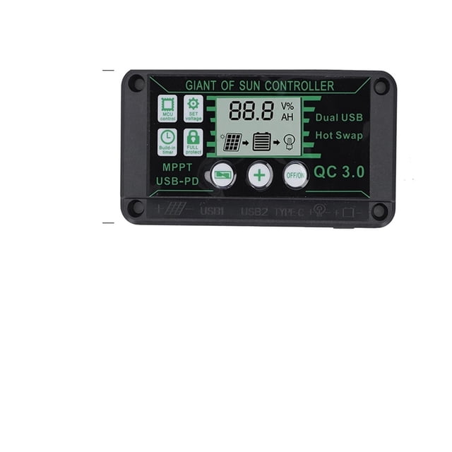 Controlador de carga solar MPPT de 100 A, 80 A, 60 A, 30 A y 10 A, 12 V/24 V/50 V, con doble USB y pantalla automática, fácil de usar.