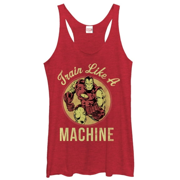 Women's Marvel Iron Man Train Like a Machine  Racerback Tank Top Red Heather Medium