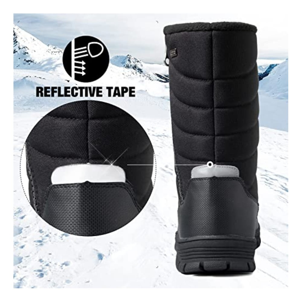 Men's Hiking Snow Boots Black Mid-Calf Insulated Boot Faux-Fur Lined 10M