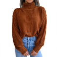 thumbnail image 3 of Vedolay Women's Turtleneck Sweater 2023 Vintage Sweatshirt Ladies Pullover Tops Brown,M, 3 of 5