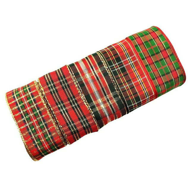 Thinsony 5 Pcs Ruban Carreaux Rouges Vichy Bord Filaire Beaux Nœuds Artisanat Cadeaux Maison Décorations pour Halloween l'Action de Grâce 1Set