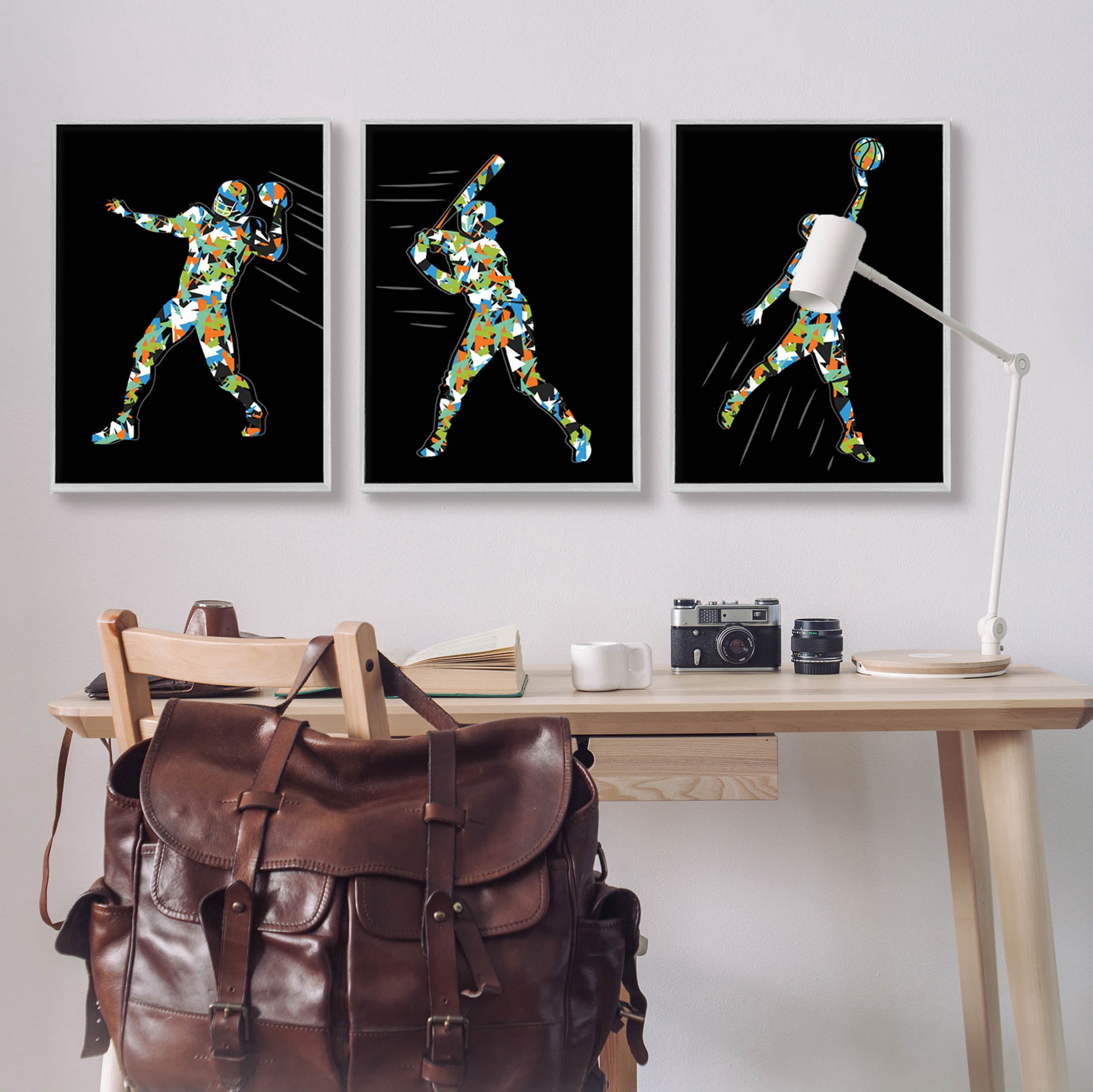 Stupell Industries Geometric Athlete Patterned Sports Graphic Art Gray Framed Art Print Wall Art, Set of 3, Design by Arrolynn Weiderhold