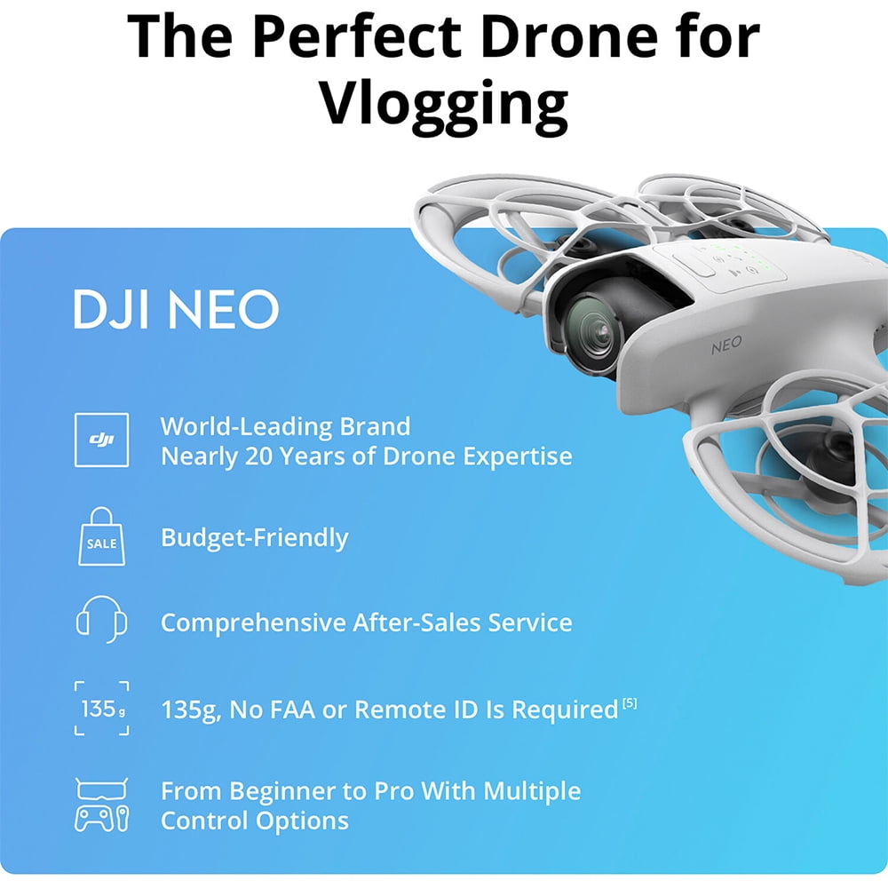 DJI Neo Drone Fly More Combo With 3 Batteries and RC-N3 Remote Bundle with 2 YR CPS Extended Warranty, Tech Smart USA Drone Essentials Plus Software Bundle, Landing Pad & Backpack