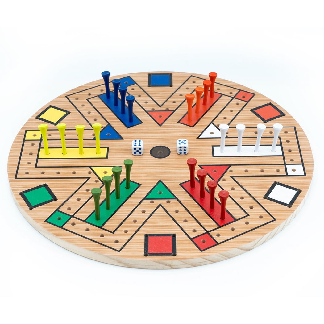 Fast Track Board Game for 6 Players - Wooden Peg Game with 24 Pegs, Peg Game Board for Teens, Easy to Palt Fast Track Game, 3-6 Players Board Game Set with 2 Dices (14 Inches)
