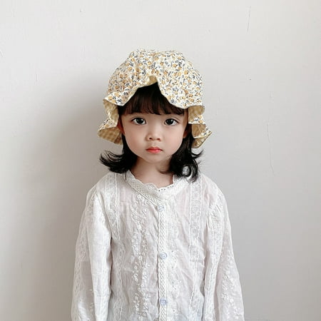 

Esho Toddler Boys Girls Cute Cotton Caps Sun Hats Kids Double-Sided Wear Floral/Plaid Bucket Hats 1-3T