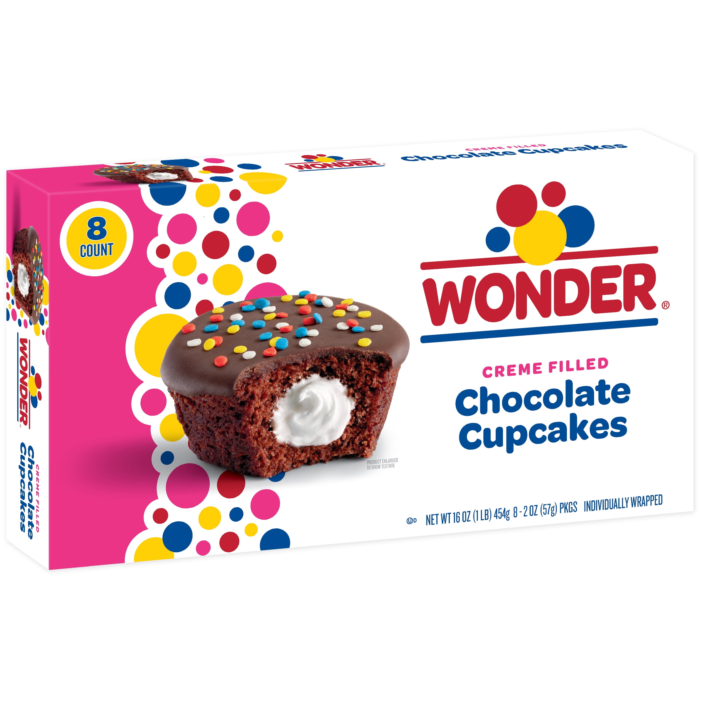 (3 pack) Wonder Crème Filled Chocolate Cupcakes, Individually Wrapped Cupcakes, 8 Count