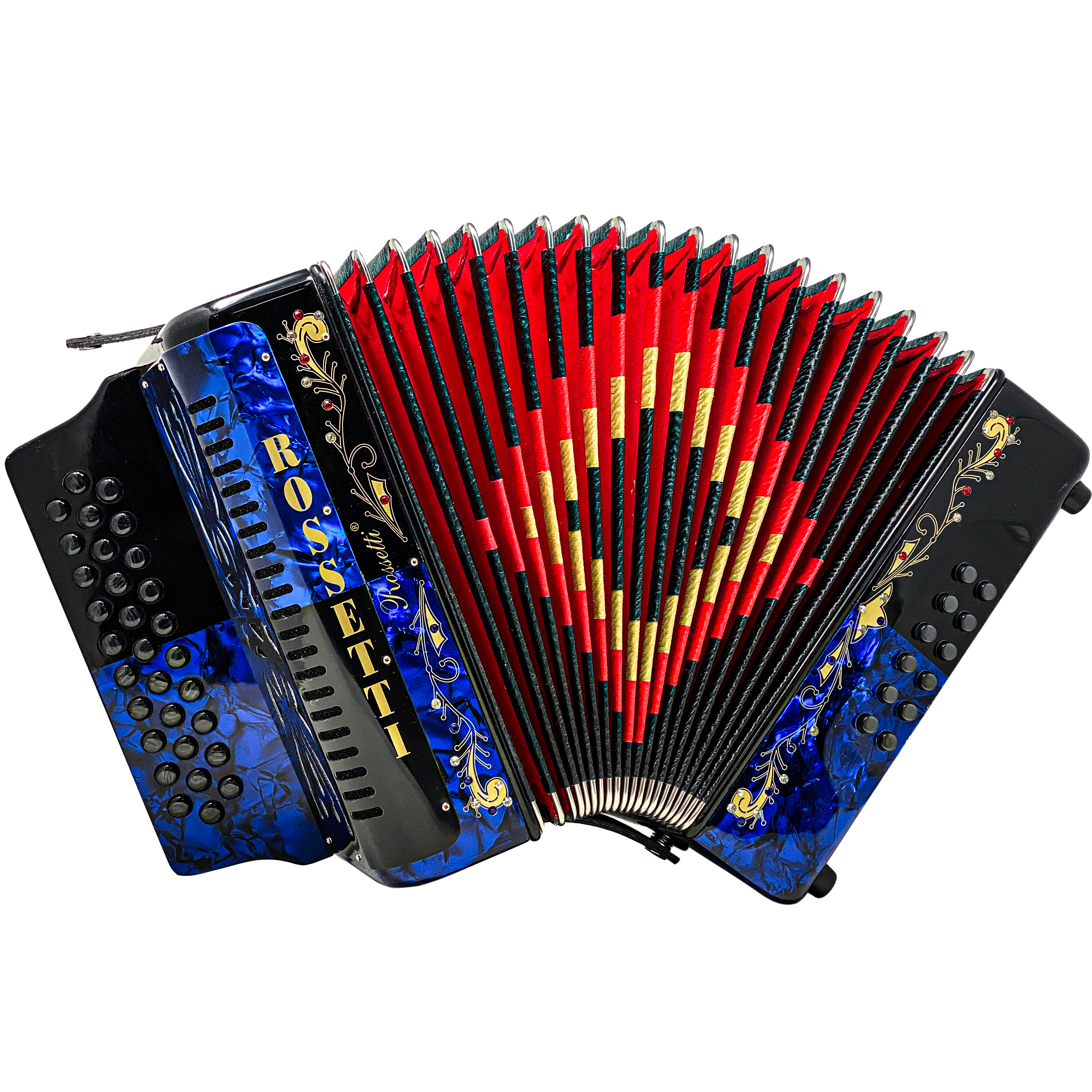 Rossetti 31-Button Accordion, 12 Bass, Pearlescent Finish, Blue and Black, 31 Keys, 12" Width