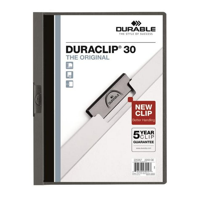 Durables Produits de Bureau 220357 Couverture de Rapport Duraclip - Capacité de 30 Feuilles, Graphite - Boîte de 25