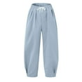 thumbnail image 4 of Tittly Wide Leg Sweatpants Women Harem Pants Women Womens Casual Solid Color Loose Pockets Elastic Belt Waist Pants Long Trousers Cotton Pants for Women Pantalones Para Mujer Light Blue XL, 4 of 5